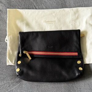 Hammitt Black Clutch with Red Zipper and Gold Accents